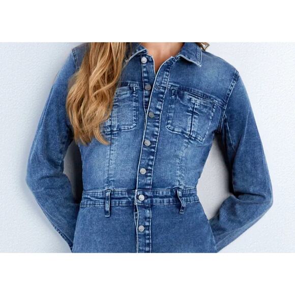 $168 Wash Lab MILLIE Long Sleeve Denim Shirt Dress | Size L -NWT - Picture 2 of 9